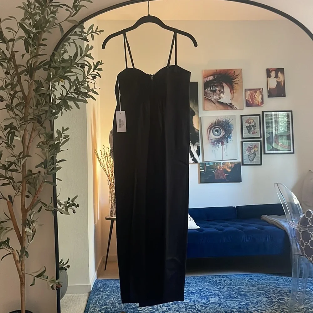Reformation Odette Black Linen Midi Dress 2 NWT - Picture 10 of 11